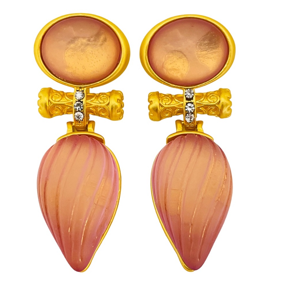 NEW vintage runway style glass gold plated statement earrings
